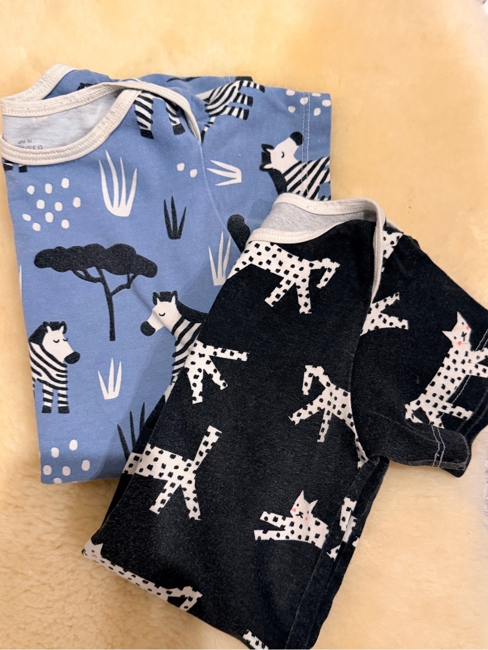 Two Organic Summer Rompers Blue Zebra and Black Cat Print 18 -24 month - Picture 5 of 6